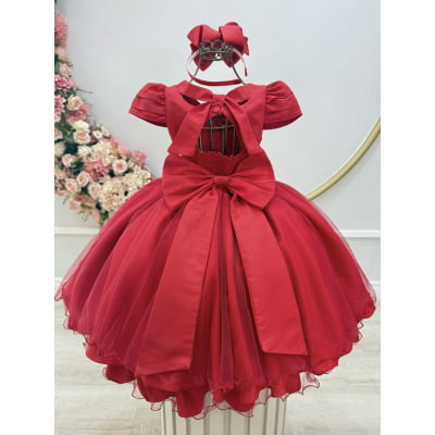 Vestido Infantil Vermelho Busto Com Nervura Damas Formatura