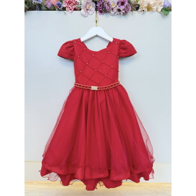 Vestido Infantil Vermelho Busto Com Nervura Damas Formatura