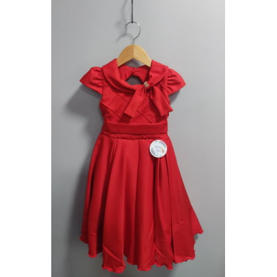 Vestido Infantil Vermelho Busto Nervura Formaturas Damas