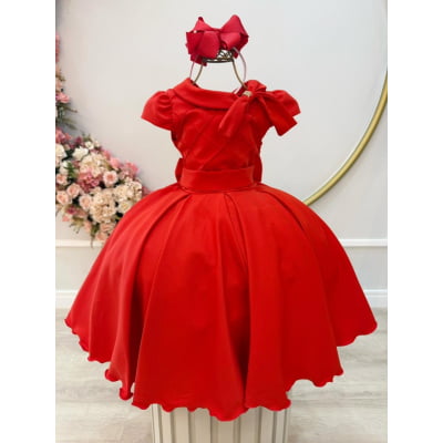 Vestido Infantil Vermelho Busto Nervura Formaturas Damas