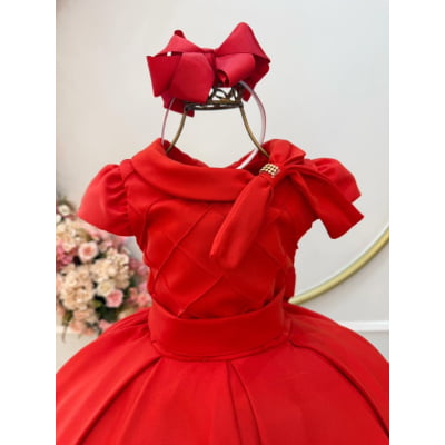 Vestido Infantil Vermelho Busto Nervura Formaturas Damas