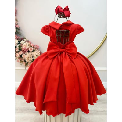Vestido Infantil Vermelho Busto Nervura Formaturas Damas