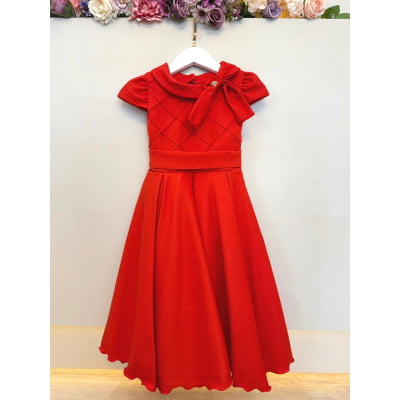 Vestido Infantil Vermelho Busto Nervura Formaturas Damas