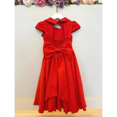 Vestido Infantil Vermelho Busto Nervura Formaturas Damas