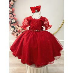 Vestido Infantil Vermelho Com Renda Luxo Daminhas Festas