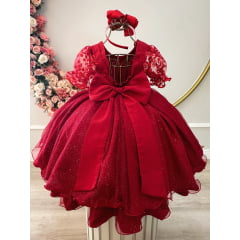 Vestido Infantil Vermelho Com Renda Luxo Daminhas Festas