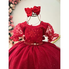 Vestido Infantil Vermelho Com Renda Luxo Daminhas Festas