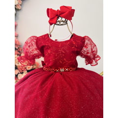 Vestido Infantil Vermelho Com Renda Luxo Festas Daminhas