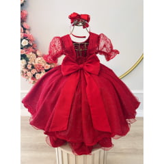 Vestido Infantil Vermelho Com Renda Luxo Festas Daminhas