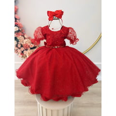 Vestido Infantil Vermelho Com Renda Luxo Festas Daminhas