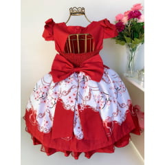 Vestido Infantil Vermelho Realeza Flores Princesa Luxo