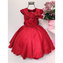 Vestido Infantil Vermelho Renda Laço com Pérolas Damas