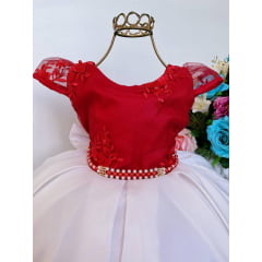 Vestido Infantil Vermelho Renda Luxo Saia Cru Festas