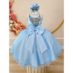 Vestido Infantil Azul Saia C/ Organza e Glitter Festas
