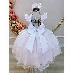 Vestido Infantil Branco C/ Renda Cinto de Strass Festas