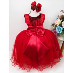 Vestido Infantil Vermelho Damas de Honra Cinto Pérola Strass