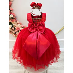 Vestido Infantil Vermelho Damas de Honra Cinto Pérola Strass