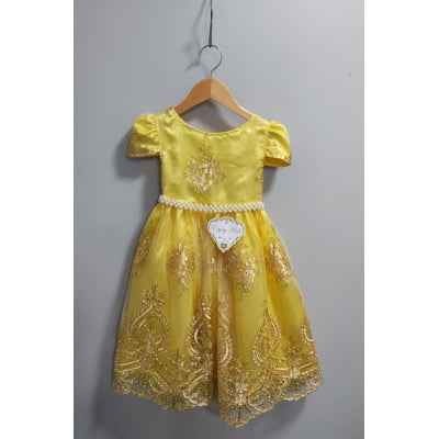 Vestido Infantil Amarelo C/ Renda Dourada Realeza Festas
