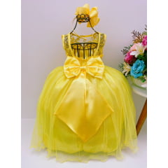 Vestido Infantil Amarelo Renda Dourada Tule com Brilho Damas