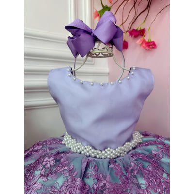 Vestido Infantil Ariel Princesa C/ Renda e Cinto de Pérolas