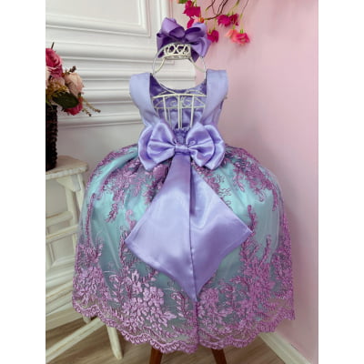 Vestido Infantil Ariel Princesa C/ Renda e Cinto de Pérolas
