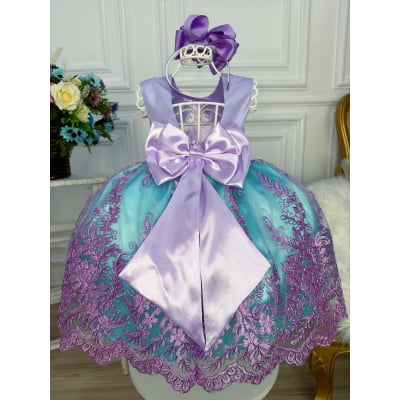 Vestido Infantil Ariel Princesa C/ Renda e Cinto de Pérolas