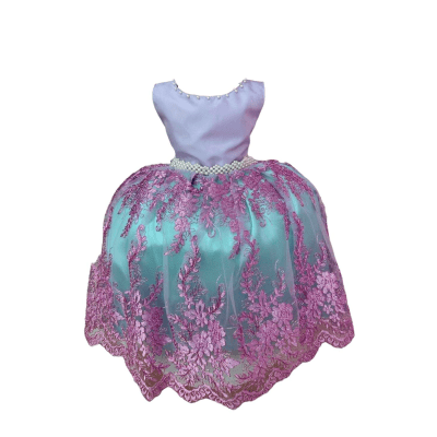 Vestido Infantil Ariel Princesa C/ Renda e Cinto de Pérolas