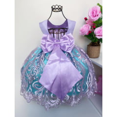 Vestido Infantil Ariel Princesa Pérolas Renda Fosca