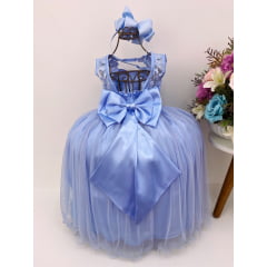 Vestido Infantil Azul Bebê Renda e Tule com Brilho Damas