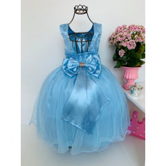 Vestido Infantil Azul Damas de Honra Cinto Pérola e Strass