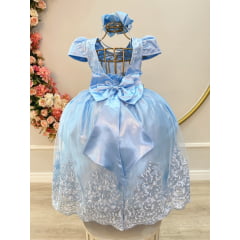 Vestido Infantil Azul Daminha Com Renda Realeza