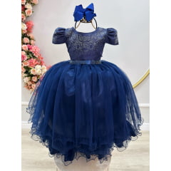 Vestido Infantil Azul Marinho Damas C/ Strass Luxo