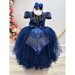 Vestido Infantil Azul Marinho Damas C/ Strass Luxo