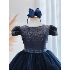 Vestido Infantil Azul Marinho Damas C/ Strass Luxo
