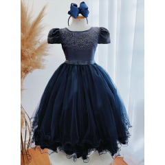 Vestido Infantil Azul Marinho Damas C/ Strass Luxo