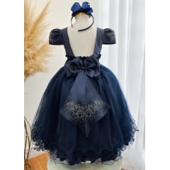 Vestido Infantil Azul Marinho Damas C/ Strass Luxo
