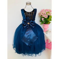 Vestido Infantil Azul Marinho Damas de Honra Cinto Luxo