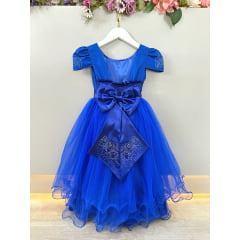Vestido Infantil Azul Royal Damas C/ Strass Luxo