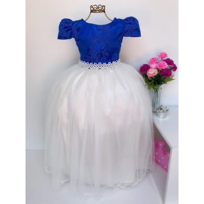 Vestido Infantil Azul Royal e OFF Damas de Honra Casamento