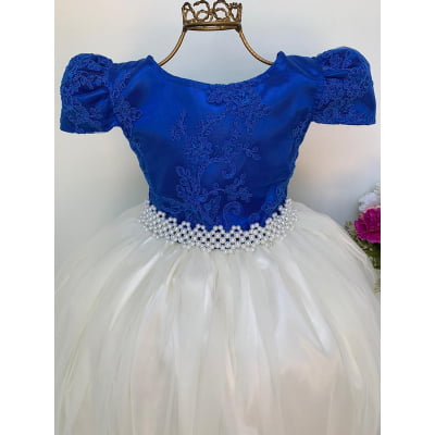 Vestido Infantil Azul Royal e OFF Damas de Honra Casamento