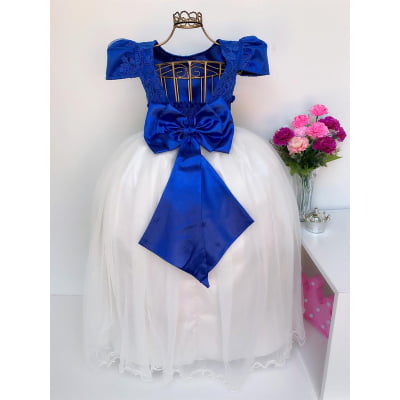 Vestido Infantil Azul Royal e OFF Damas de Honra Casamento