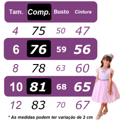 Vestido Infantil Branca de Neve C/ Renda Metalizada Dourada