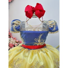 Vestido Infantil Branca de Neve C/ Renda Metalizada Dourada