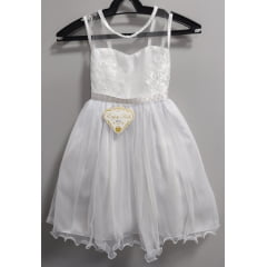Vestido Infantil Branco C/ Renda Metalizada e Tule Glitter