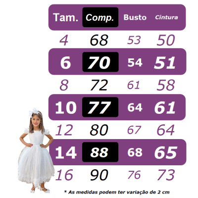 Vestido Infantil Branco C/ Renda Metalizada e Tule Glitter