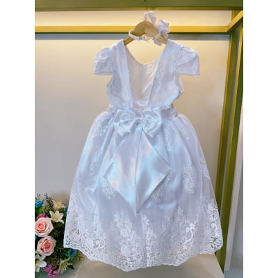 Vestido Infantil Branco C/ Renda Realeza Daminhas Festas
