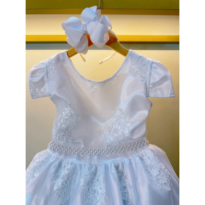 Vestido Infantil Branco C/ Renda Realeza Daminhas Festas