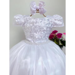 Vestido Infantil Branco Damas de Honra Casamento Luxo