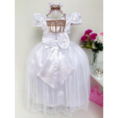 Vestido Infantil Branco Damas de Honra Casamento Luxo