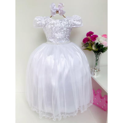 Vestido Infantil Branco Damas de Honra Casamento Luxo